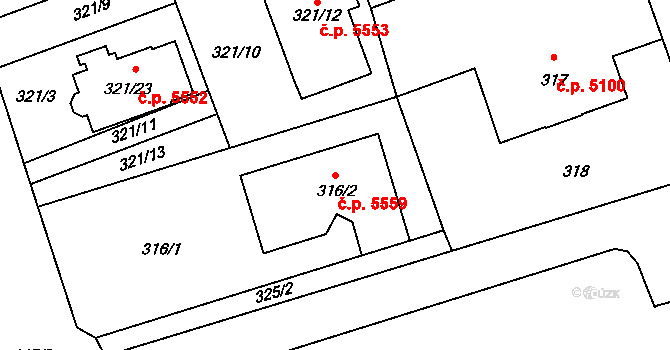 Třebovice 5559, Ostrava na parcele st. 316/2 v KÚ Třebovice ve Slezsku, Katastrální mapa