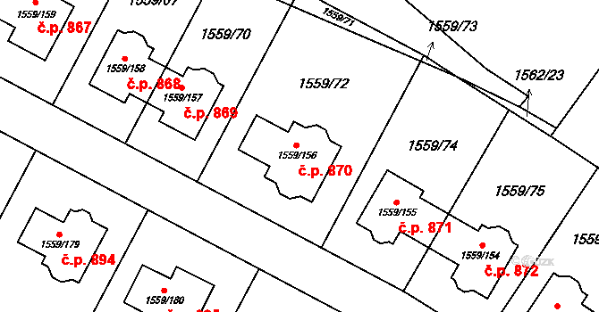 Ďáblice 870, Praha na parcele st. 1559/156 v KÚ Ďáblice, Katastrální mapa