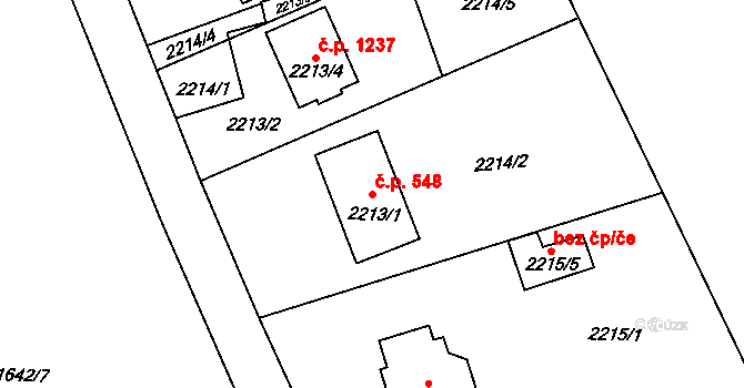 Šumbark 548, Havířov na parcele st. 2213/1 v KÚ Šumbark, Katastrální mapa
