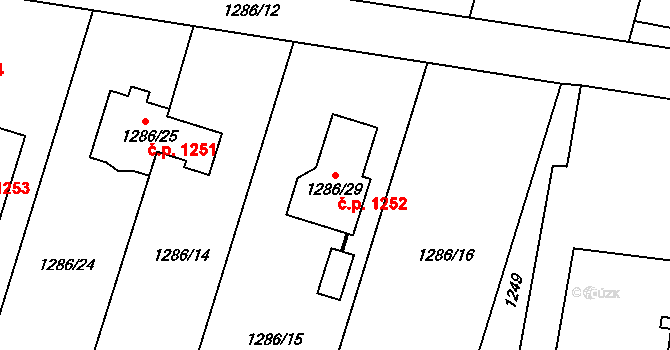 Lyžbice 1252, Třinec na parcele st. 1286/29 v KÚ Lyžbice, Katastrální mapa