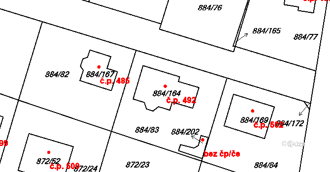 Štěnovice 492 na parcele st. 884/164 v KÚ Štěnovice, Katastrální mapa