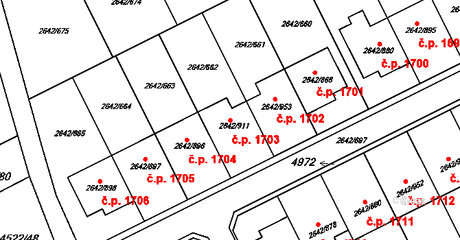 Kuřim 1703 na parcele st. 2642/911 v KÚ Kuřim, Katastrální mapa