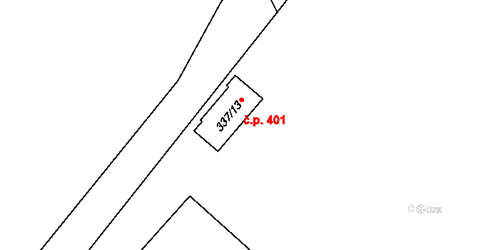 Louka 401 na parcele st. 337/13 v KÚ Louka u Ostrohu, Katastrální mapa