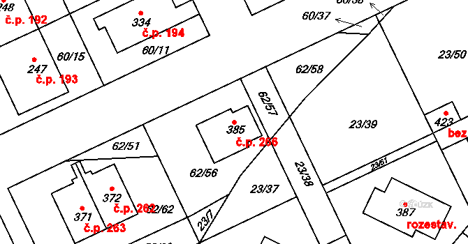 Kluk 266, Poděbrady na parcele st. 385 v KÚ Kluk, Katastrální mapa