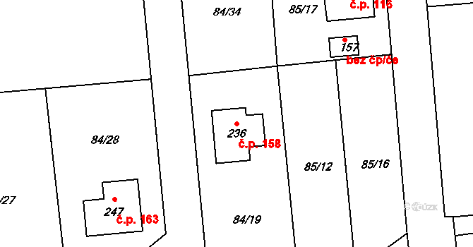 Borek 158, Rokycany na parcele st. 236 v KÚ Borek u Rokycan, Katastrální mapa