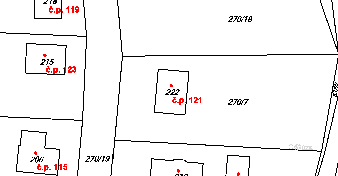 Libošovice 121 na parcele st. 222 v KÚ Libošovice, Katastrální mapa