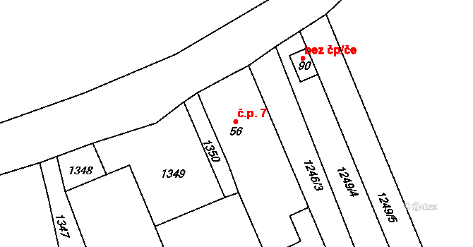 Hlinné 7, Tisová na parcele st. 56 v KÚ Jemnice u Tisové, Katastrální mapa