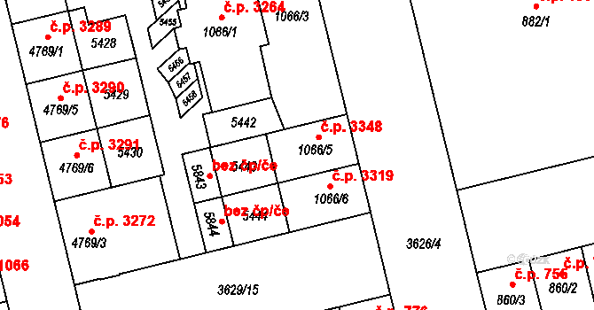 Břeclav 3348 na parcele st. 1066/5 v KÚ Břeclav, Katastrální mapa
