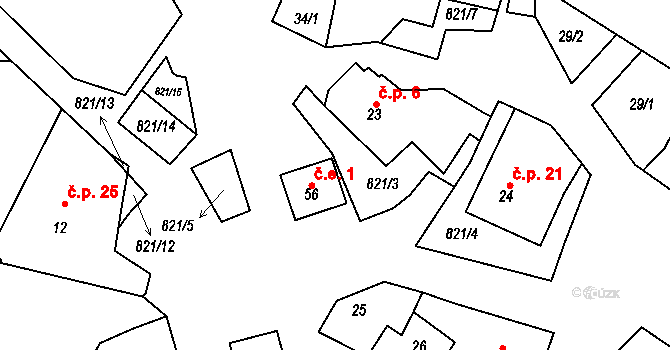 Brťoví 1, Prosetín na parcele st. 56 v KÚ Brťoví, Katastrální mapa