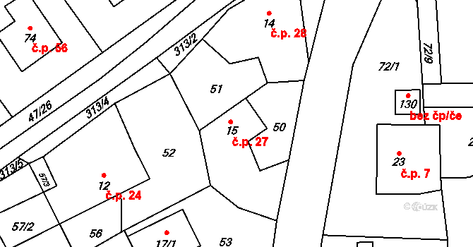 Moravská Svratka 27, Svratka na parcele st. 15 v KÚ Moravská Svratka, Katastrální mapa