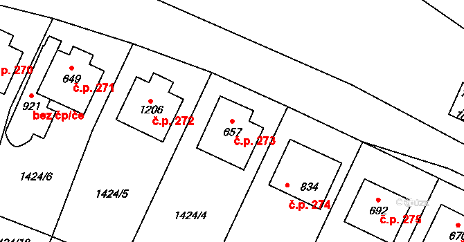 Příluky 273, Zlín na parcele st. 657 v KÚ Příluky u Zlína, Katastrální mapa
