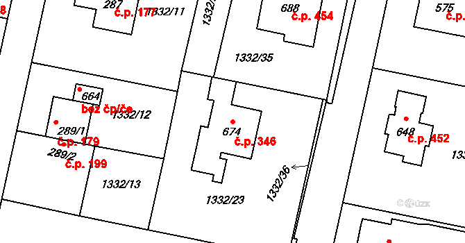 Kudlov 346, Zlín na parcele st. 674 v KÚ Kudlov, Katastrální mapa