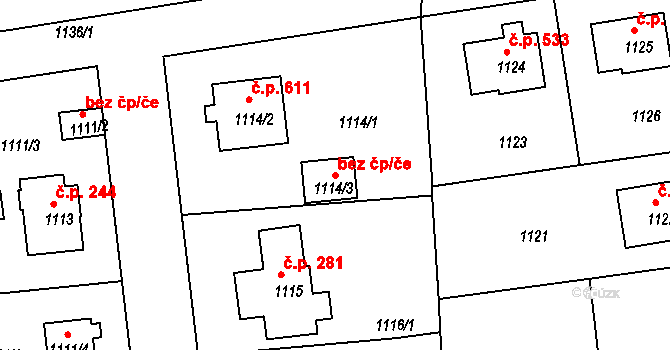 Týnec nad Labem 42077273 na parcele st. 1114/3 v KÚ Týnec nad Labem, Katastrální mapa