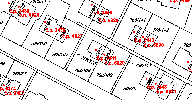 Zlín 3441 na parcele st. 4080/1 v KÚ Zlín, Katastrální mapa