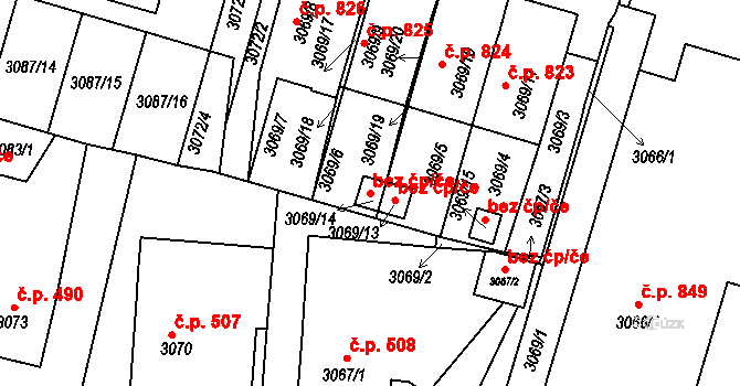 Bystřice nad Pernštejnem 44884273 na parcele st. 3069/14 v KÚ Bystřice nad Pernštejnem, Katastrální mapa