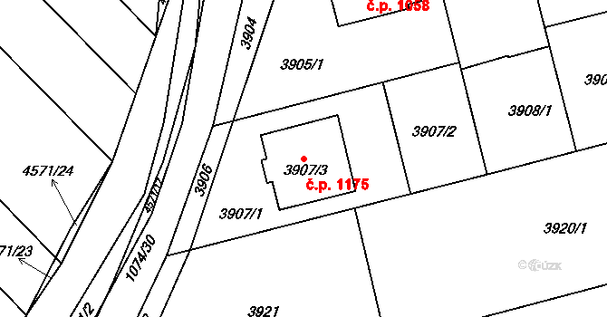 Vlčnov 1175 na parcele st. 3907/3 v KÚ Vlčnov, Katastrální mapa