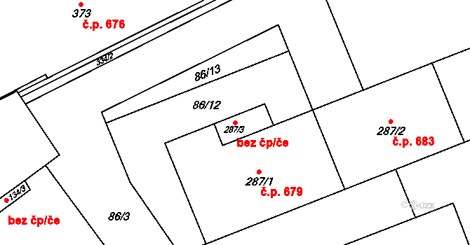 Bohuňovice 47291273 na parcele st. 287/3 v KÚ Bohuňovice, Katastrální mapa