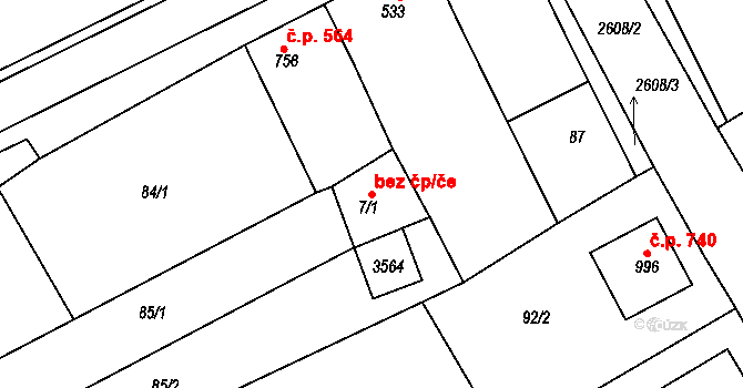 Tlumačov 47870273 na parcele st. 7/1 v KÚ Tlumačov na Moravě, Katastrální mapa