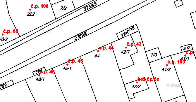 Veletiny 44 na parcele st. 44 v KÚ Veletiny, Katastrální mapa