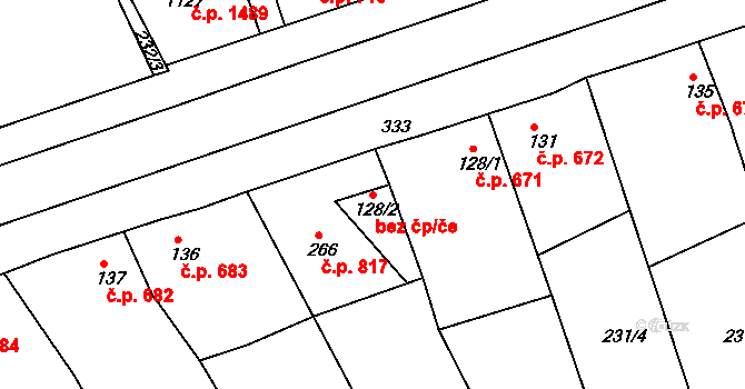 Rudná 49351273 na parcele st. 128/2 v KÚ Hořelice, Katastrální mapa