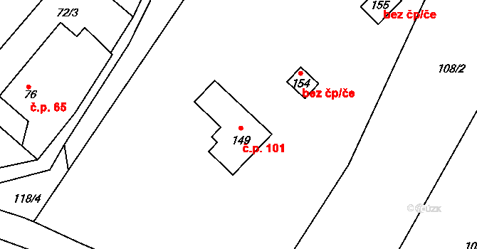 Měrotín 101 na parcele st. 149 v KÚ Měrotín, Katastrální mapa