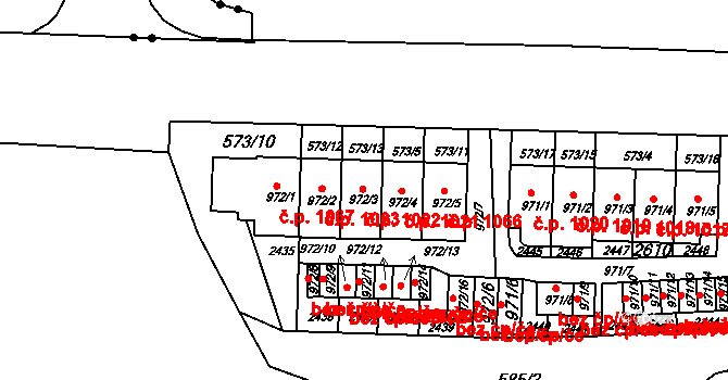 Borovina 1022, Třebíč na parcele st. 972/3 v KÚ Třebíč, Katastrální mapa