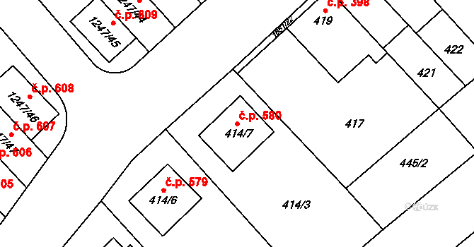 Drnovice 580 na parcele st. 414/7 v KÚ Drnovice u Vyškova, Katastrální mapa