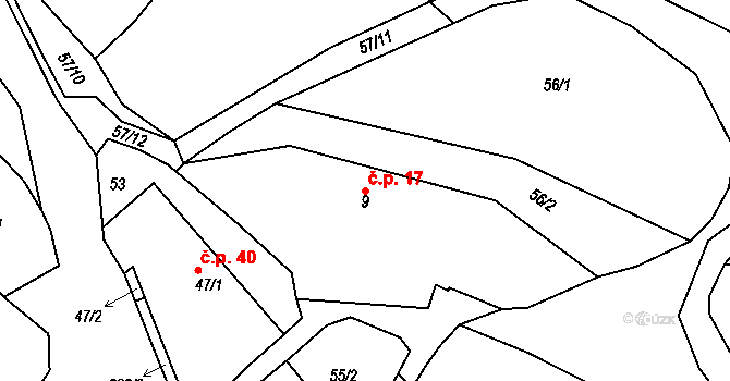 Lučkovice 17, Mirotice na parcele st. 9 v KÚ Lučkovice, Katastrální mapa