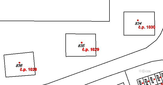 Stonava 1029 na parcele st. 835 v KÚ Stonava, Katastrální mapa