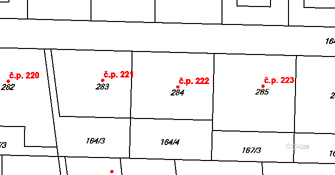Dubicko 222 na parcele st. 284 v KÚ Dubicko, Katastrální mapa