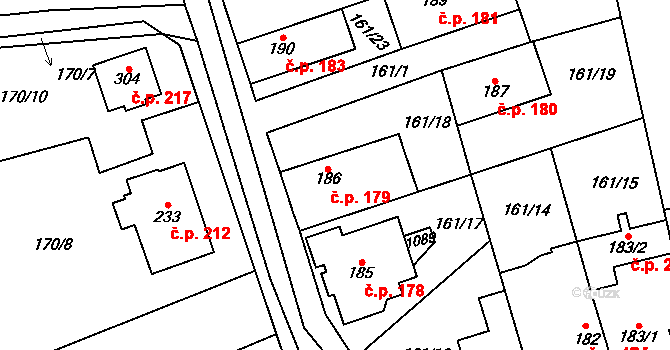 Olovnice 179 na parcele st. 186 v KÚ Olovnice, Katastrální mapa