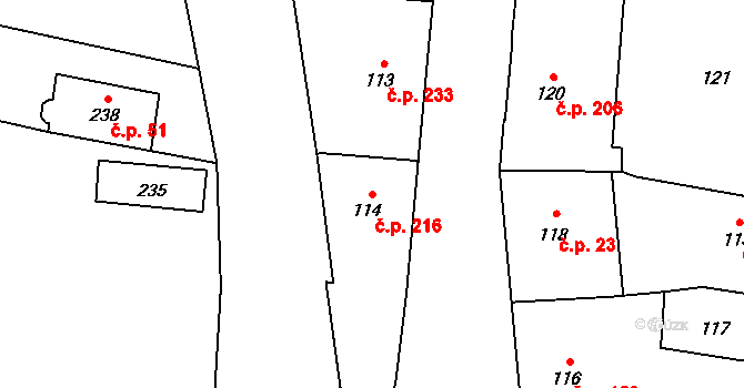 Hronov 216 na parcele st. 114 v KÚ Hronov, Katastrální mapa