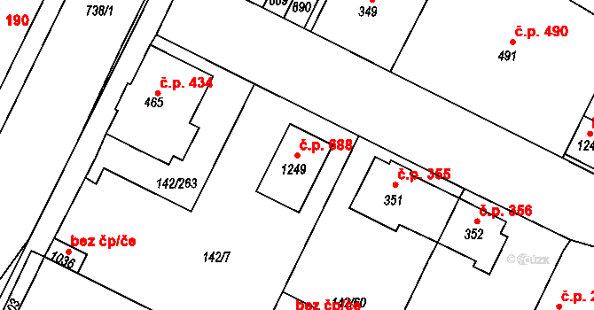 Chotěšov 688 na parcele st. 1249 v KÚ Chotěšov, Katastrální mapa
