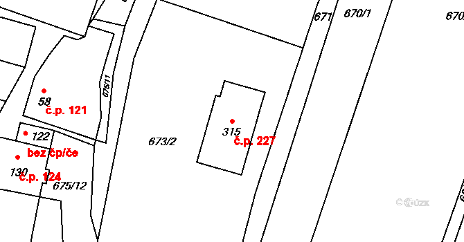Puklice 227 na parcele st. 315 v KÚ Puklice, Katastrální mapa