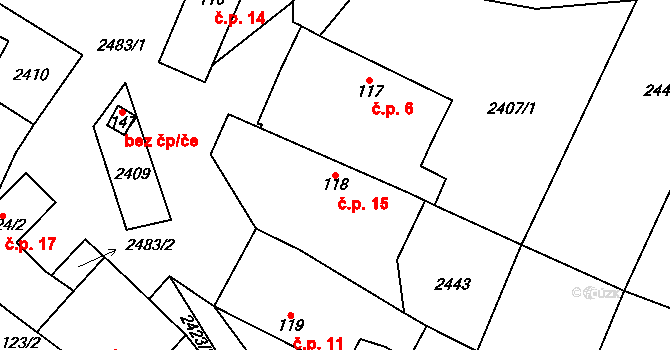 Čeněnice 15, Křešín na parcele st. 118 v KÚ Křešín u Pacova, Katastrální mapa