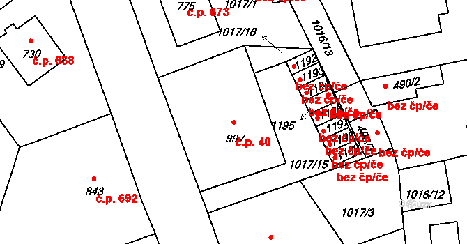 Blatná 40 na parcele st. 997 v KÚ Blatná, Katastrální mapa