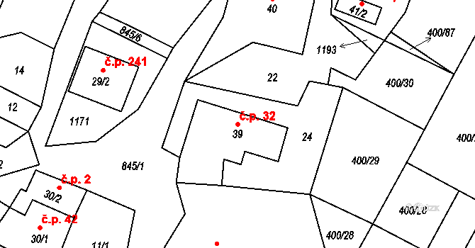 Sobíňov 32 na parcele st. 39 v KÚ Sobíňov, Katastrální mapa