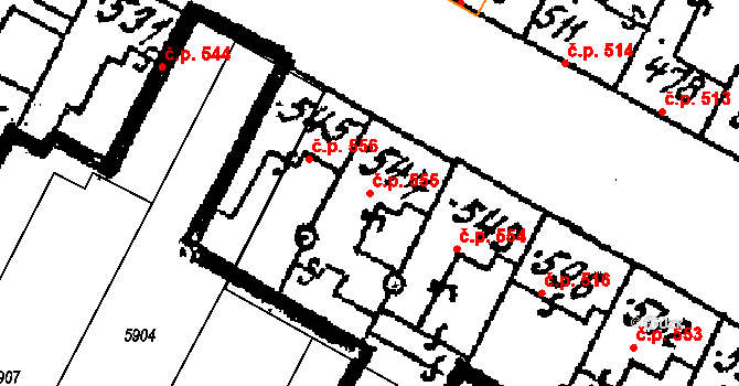 Kostice 555 na parcele st. 544 v KÚ Kostice, Katastrální mapa