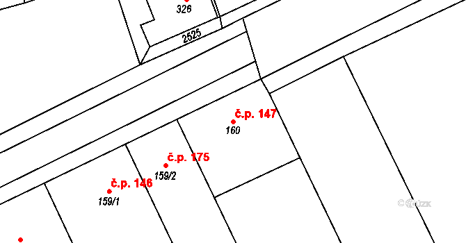 Jestřabice 147, Koryčany na parcele st. 160 v KÚ Jestřabice, Katastrální mapa
