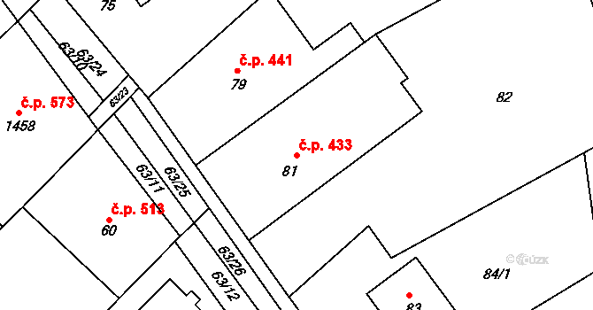 Konice 433 na parcele st. 81 v KÚ Konice, Katastrální mapa