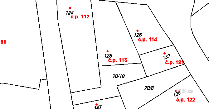 Chotěšice 113 na parcele st. 125 v KÚ Chotěšice, Katastrální mapa
