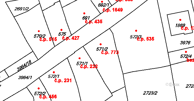Lipník nad Bečvou I-Město 773, Lipník nad Bečvou na parcele st. 571/2 v KÚ Lipník nad Bečvou, Katastrální mapa