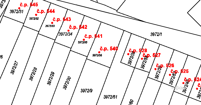 Žižkov 540, Kutná Hora na parcele st. 3972/36 v KÚ Kutná Hora, Katastrální mapa