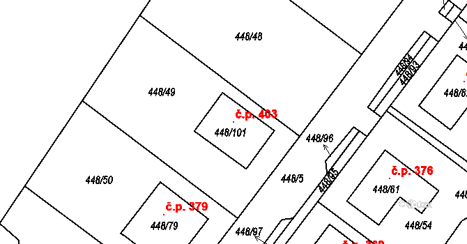 Mstišov 403, Dubí na parcele st. 448/101 v KÚ Mstišov, Katastrální mapa