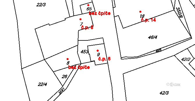 Snopoušovy 6, Dolní Lukavice na parcele st. 9 v KÚ Snopoušovy, Katastrální mapa