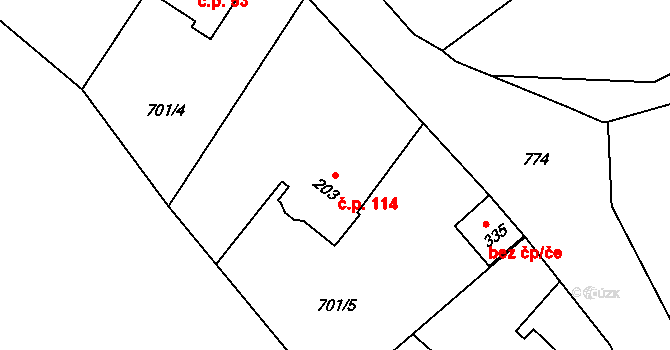 Bohutín 114 na parcele st. 203 v KÚ Bohutín, Katastrální mapa