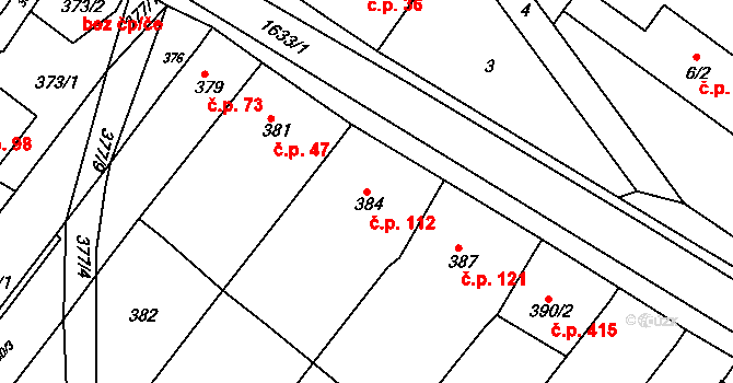 Popůvky 112 na parcele st. 384 v KÚ Popůvky u Brna, Katastrální mapa