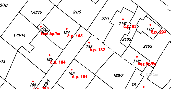 Domašín 182, Vlašim na parcele st. 183 v KÚ Domašín, Katastrální mapa