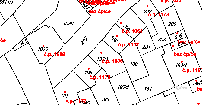 Kročehlavy 1186, Kladno na parcele st. 197/1 v KÚ Kročehlavy, Katastrální mapa