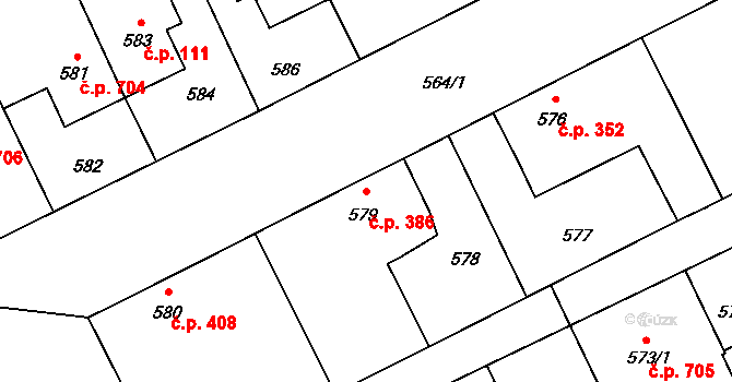 Libušín 386 na parcele st. 579 v KÚ Libušín, Katastrální mapa